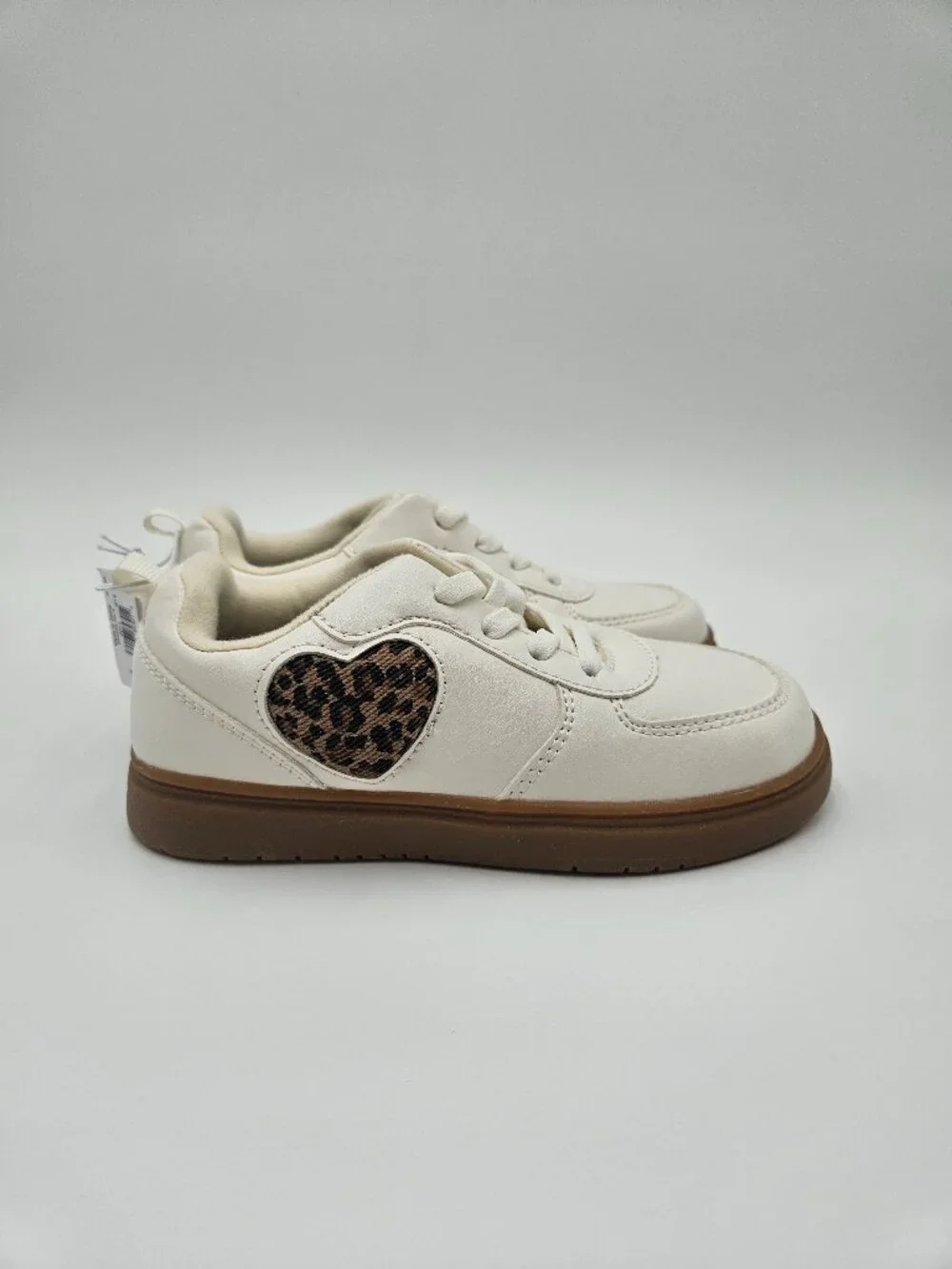 NWT Old Navy Kids Court Sneakers | Cream with Leopard Heart | Size 11